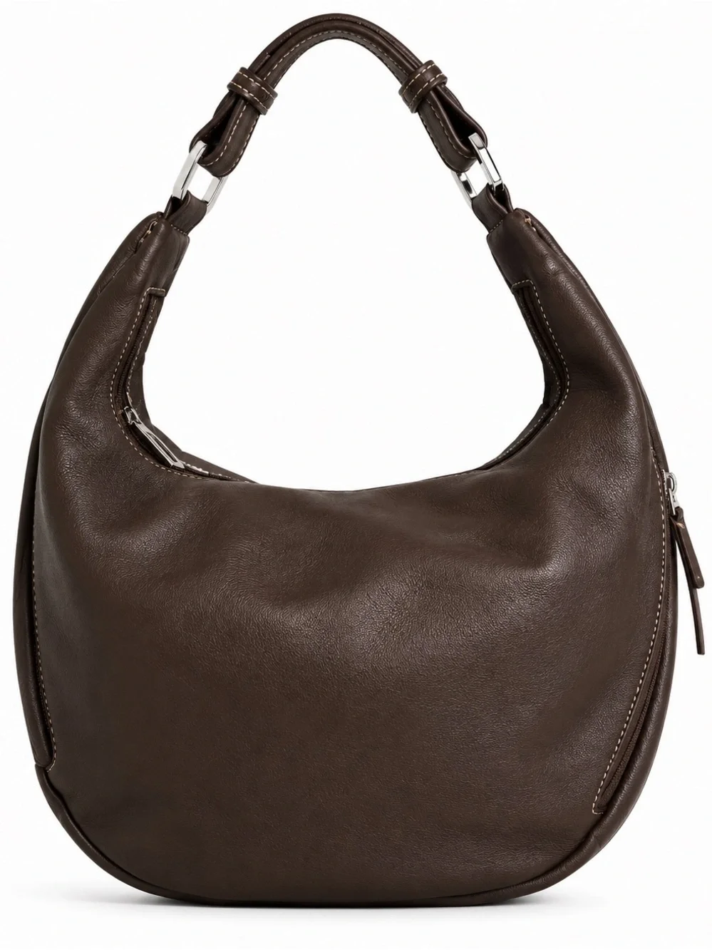 Sabrina Gray Leather Hobo Shoulder Bag Slouchy Everyday Purse